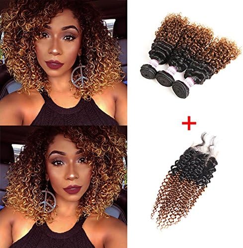 Racily Hair 8A Ombre Peruvian Hair Kinky Curly 3 Bundles #1B/30 Ombre Dark Brown Curly Mink Peruvian Virgin Hair Two Tone Curly Weave Human Hair Extensions