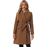Allegra K Winter Pea Coat for Women's Classic Outwear Stand Collar Wrap Belted Trench Coats