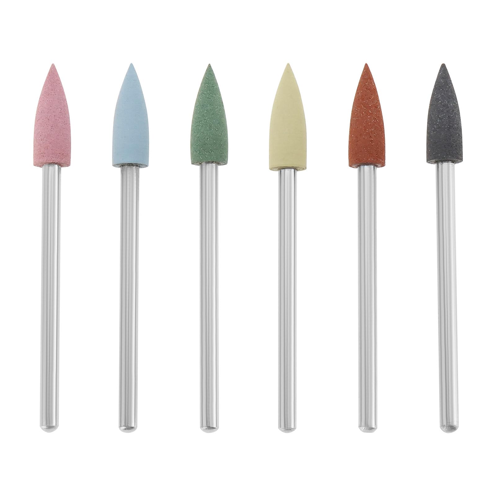 Create idea 6pcs 2.35mm Silicone Polishing Installation Grinding Head Pointed Rotating Tool Polishing Wheel Tool Suitable for Grinding Metal, Pink Blue Black Green Brown Yellow