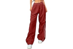 LAOARA Women Y2K Baggy Track Pants Elastic Waist Wide Leg Parachute Jogger Sweatpants