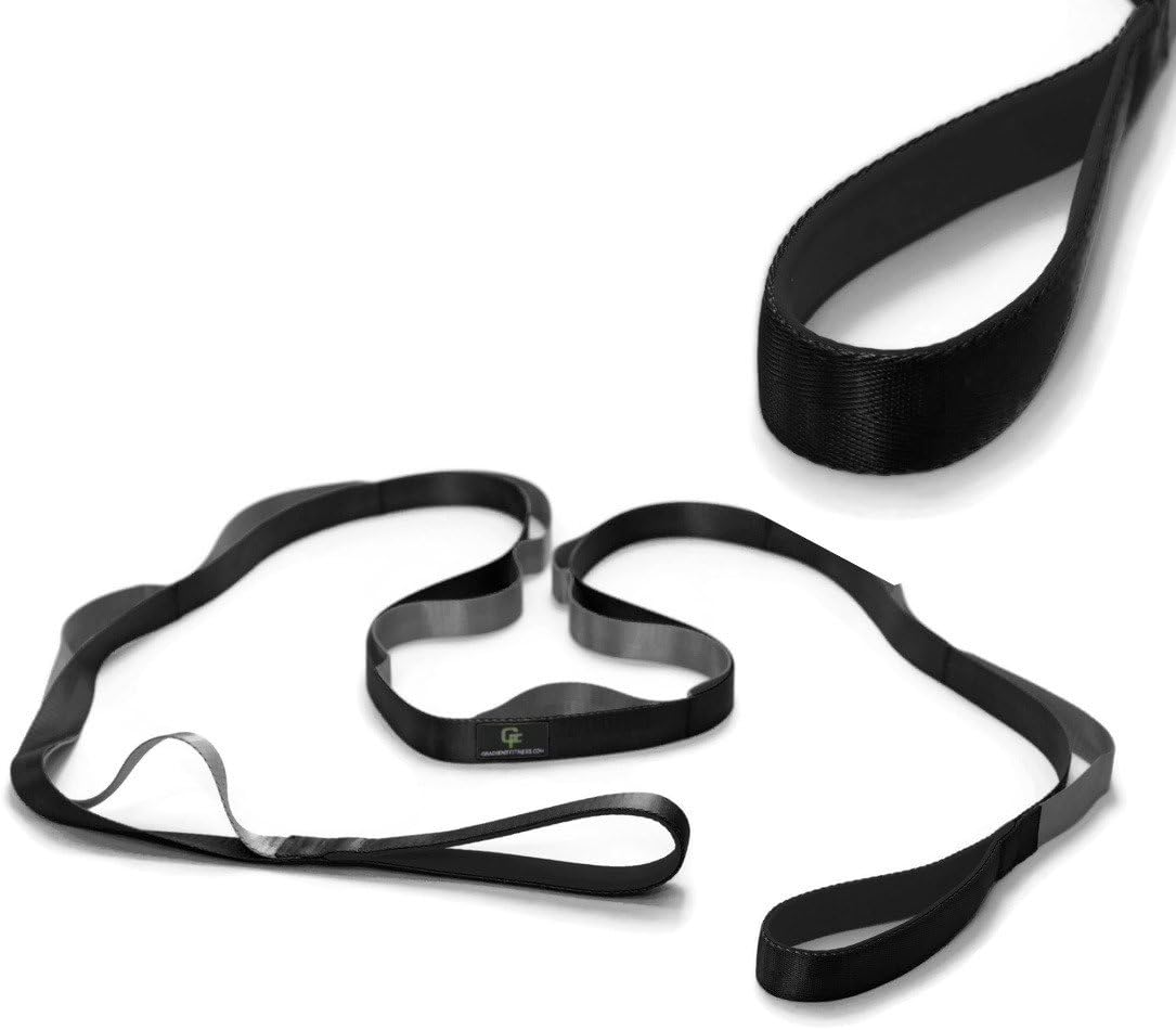 Gradient Fitness Stretching Strap, 1" W x 8' L, Premium Quality Multi-Loop Strap, Neoprene Padded Handles, 12 Loops