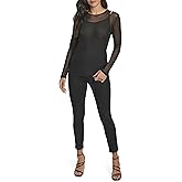 Calvin Klein Womens with Shoulder Detail Knit Longlseeve Blouse