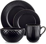 Tower Empire 16 Piece Dinnerware Set Stoneware Black and Brass view 1