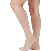LIN PERFORMANCE Compression Socks for Women & Men 20-30 mmHg Closed Toe Knee High for Varicose Vein Circulation Recovery (M,Beige)