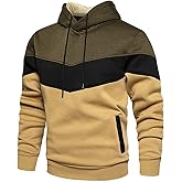 Wielsscca Mens Hoodies Pullover Color Block Fleece Long Sleeve Sweatshirt Tops with Pocket