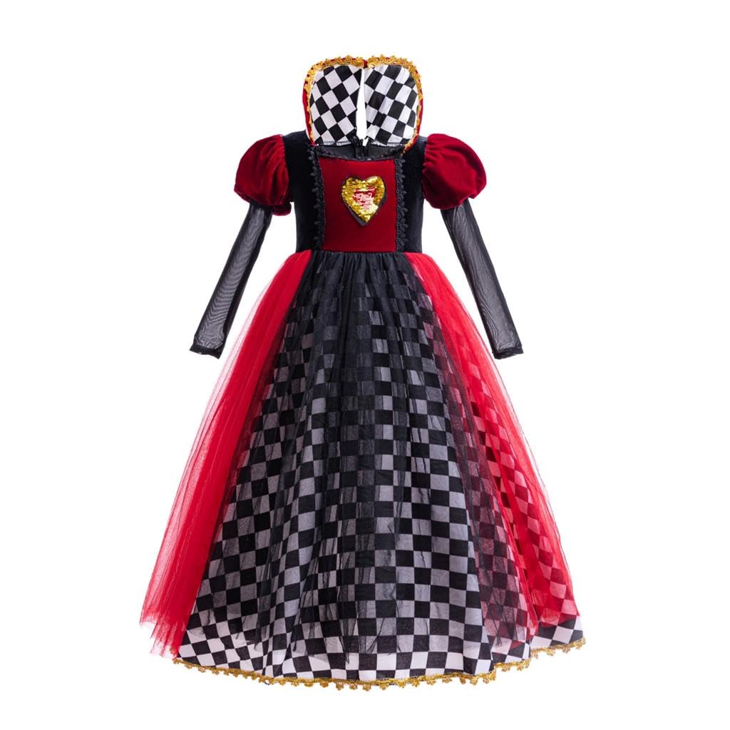 Lito Angels Queen of Hearts Fancy Dress Up Princess Costume Party Outfit for World Book Day Little Kids Girls Age 6-7 Years, Red and Black (Tag Number 130)