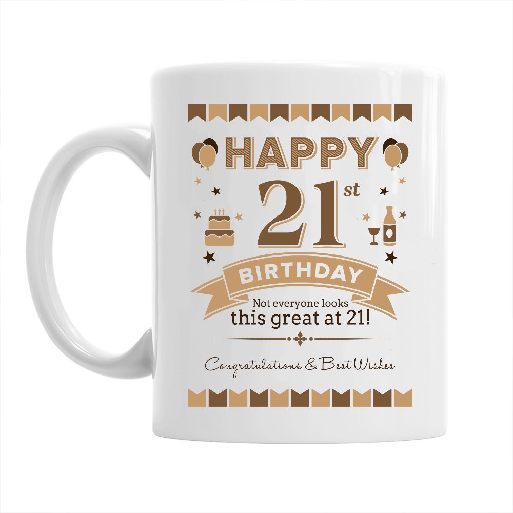 21st Birthday Coffee Mug Ceramic Gift for Men, Birthday Keepsake for 21 Year Old