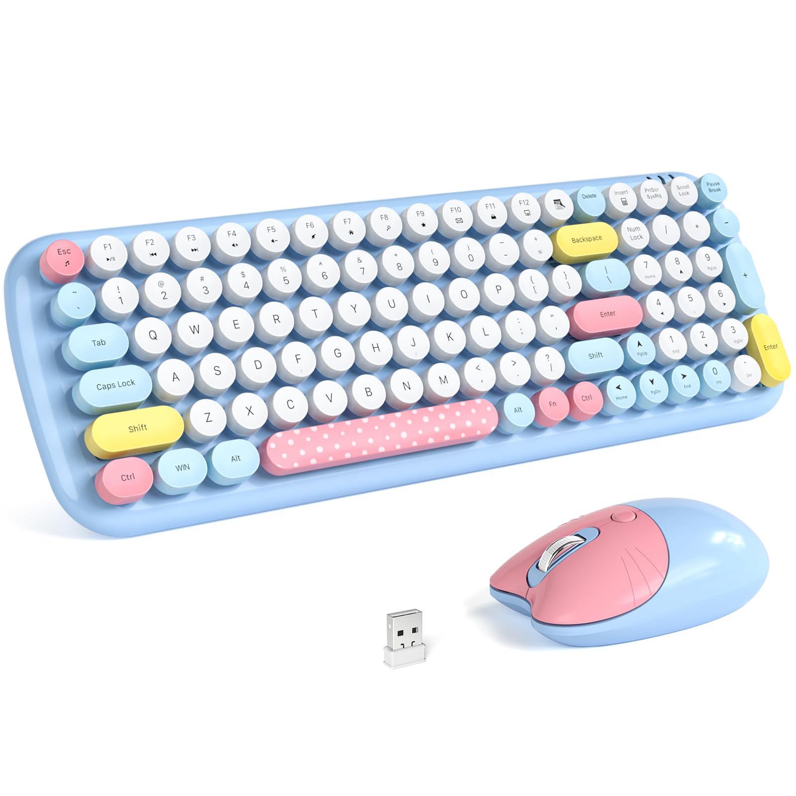 Photo 1 of MOFII Wireless Keyboard and Mouse, USB 2.4GHz Full Size Typewriter Keyboard and Cute Cat Shape Design Mouse Combo for Windows 7/8/10, Laptop, Desktop, PC, Computer (Blue Colorful)