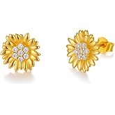 SHINYKEND Diamond Sunflower Earrings for Women, 925 Sterling Silver Sunflower Stud Earrings with Lab Grown Diamonds Jewelry Gifts for Christmas Mothers Day Birthday