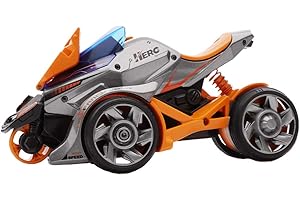 Gilumza Pull Back Motorcycle Toys, Motorcycles Launcher Toy with Music Lighting, 2 in 1 Catapult Race Trinity Chariot Gift for Boys Kids (Gray&Orange)