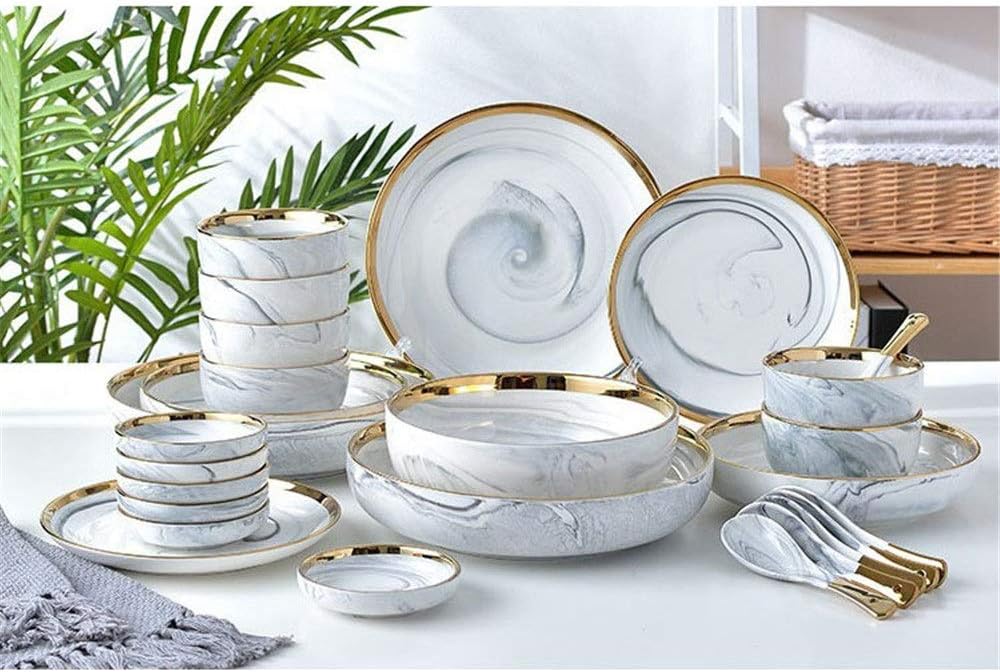 YAzNdom Dinner Set Modern Simple Nordic Style Dinner Set Phnom Penh Marble Ceramic Dinner Set 20 Pcs Set Dinner Tableware Set (Color, Size : 20 pcs)