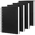 Ouzoustate 4 Pack Spiral Notebook,A5 Lined Black Journal Notebook 5.62 x 8.4 inches-100 Sheets/200 Pages,100GSM Thick Paper,Hardcover Journals for Writing Work School Supplies.