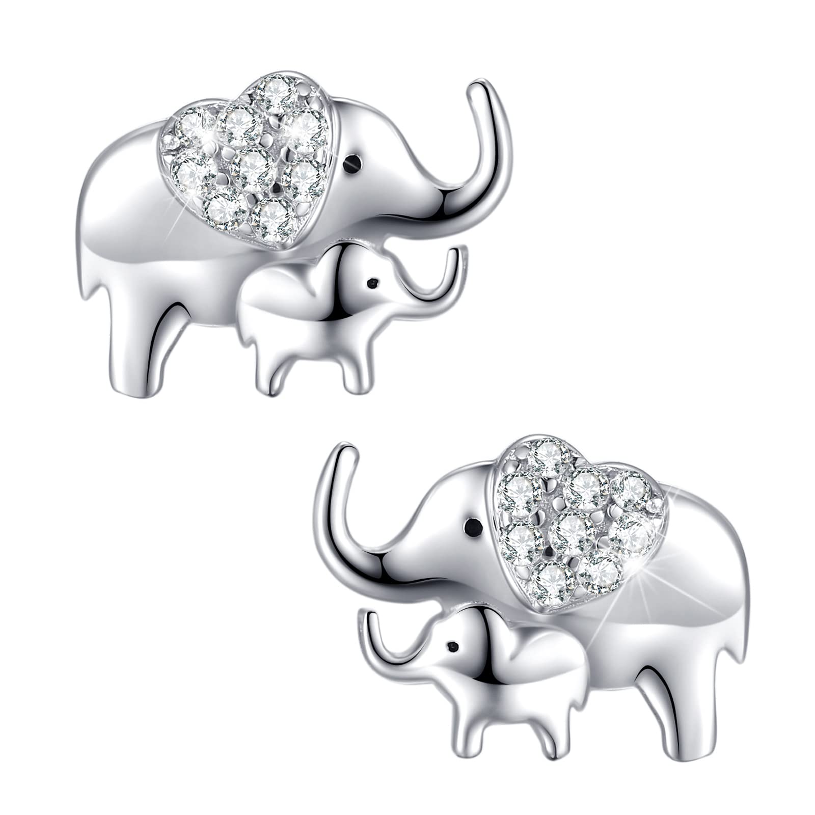 Elephant Earrings for Girl Women Earring 925 Sterling Silver Lucky Elephants Earrings, Christmas Birthday Gifts for Mother Daughter