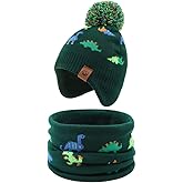 JANGANNSA Knitted Baby Hat Scarf Set Winter Warm Boys Girls Beanie Fleece Lining Toddler Kids Hats with Pompom