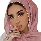 ANKOMINA Women Soft Chiffon Rhinestone Long Scarf Shawl Fashion Muslim Hijab Head Wrap Scarves