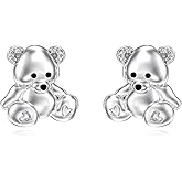 LWXIE Diamond Bear Stud Earrings for Women 925 Sterling Silver Cute Bear Small Stud Earrings Lab Grown Diamond Jewelry Gifts for Mom Wife Daughter Sister Friend