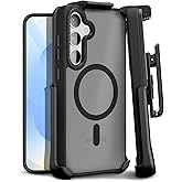 MOTIVE Designed for Samsung Galaxy s25 Case with Belt Clip, Semi-Clear Case Magnetic Compatible with MagSafe, Slim Cover, Drop Tested s25 Holster Case 6.2” | Clear Frost [Fits s24 Phone]