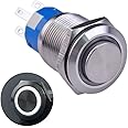 Ulincos® Latching Push Button Switch U19C2 1NO1NC SPDT ON/Off Silver Stainless Steel Shell with White LED Ring Suitable for 19mm 3/4" Mounting Hole (White)