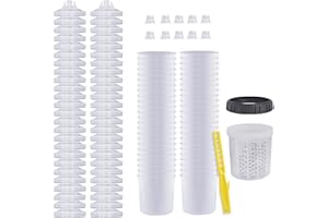 ROIKETU Disposable Paint Sprayer Gun Mixing Cup for HVLP Paint Spray Paint Gun,Automotive Paint Gun 20 Ounce (600ml) Kit with 50 Cup and Lids System,1 Hard Cup with Retainer Ring and 10 Plugs