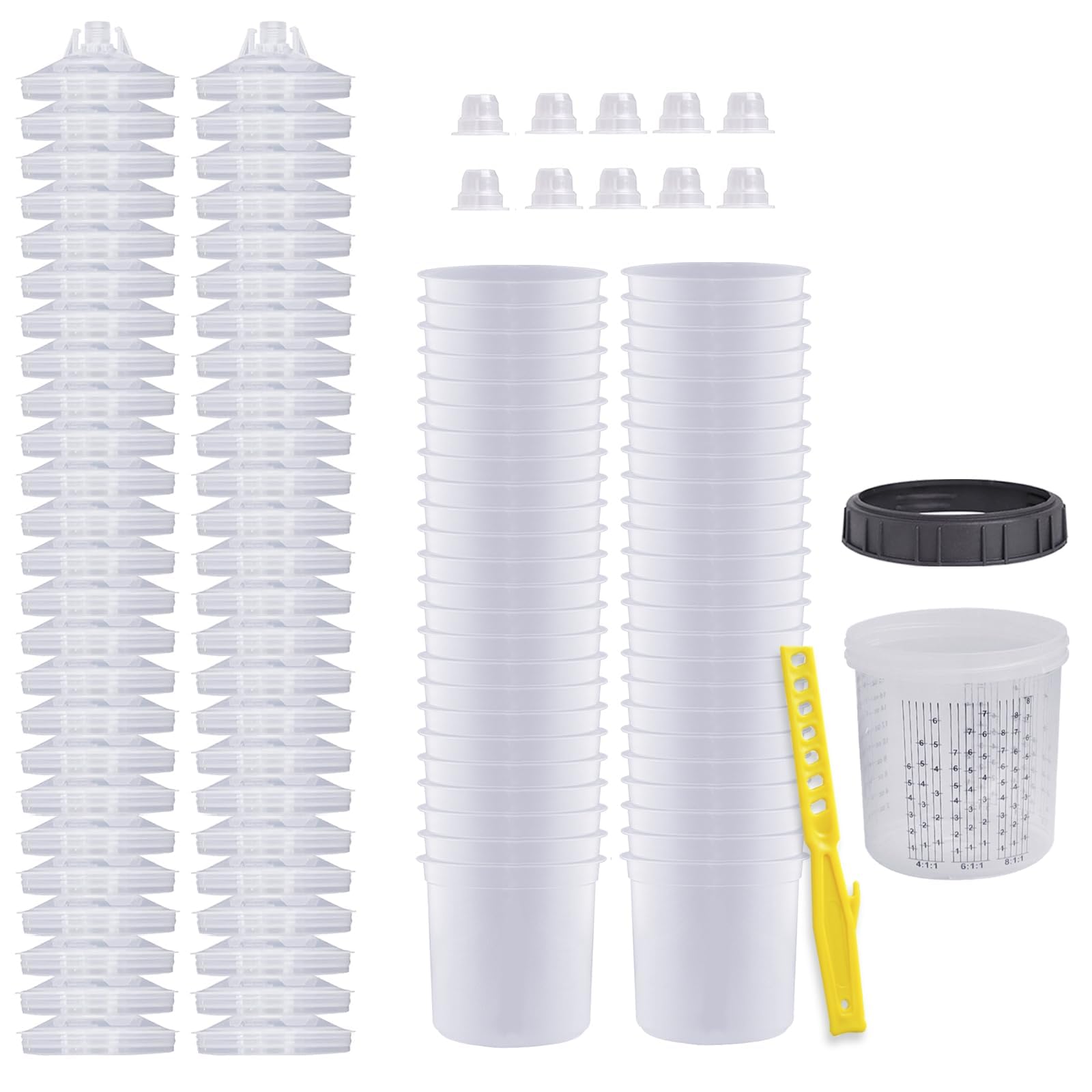 Photo 1 of ROIKETU Disposable Paint Sprayer Gun Mixing Cup for HVLP Paint Spray Paint Gun,Automotive Paint Gun 600ml Kit with 50 Cup & Lids System,1 Hard Cup with Retainer Ring (20 Ounce Cup Kit)