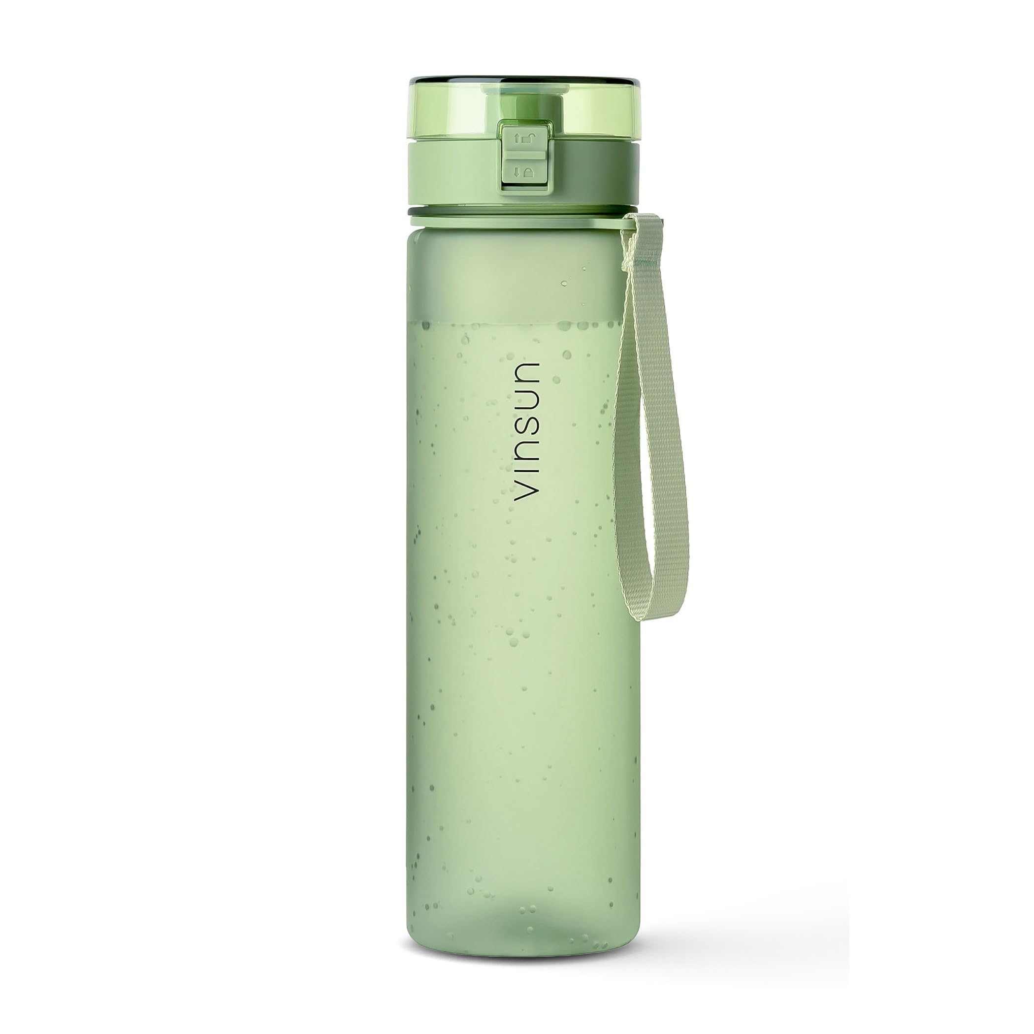 VINSUN Water Bottle 1L Light green - BPA free, Leak-proof, Carbonic acid suitable, Tritan, One-Hand Operation - Drinking Bottle for Sports, Gym, Travel, University, Cycling