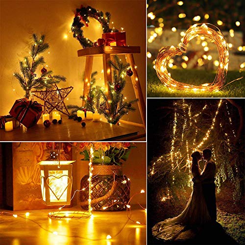 Aifulo 20m warm White solar Light,8 Modi Solar Lichterketten, wasserdichte Kupferdraht Lichterketten, tragbare Indoor Outdoor dekorative Lichterketten für Patio, Garten, Hochzeit, Party, Festival,Baum
