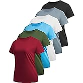 6 Pack Workout Tops for Women Short Sleeve UPF Sun Protection Athletic T Shirts Quick Dry Tennis Yoga Running Crew Neck Tee