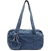 Denim Tote Bag for Women, Multi Pocket Shoulder Bag with Headphone Pouch, Handbag for Work, Travel, Shopping