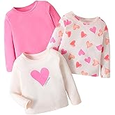 3 Pack Toddler Girls Shirts Long Sleeve Shirt for Girls Tees Kids Tshirts Clothes Fall Tops T-Shirt 2-8 Years