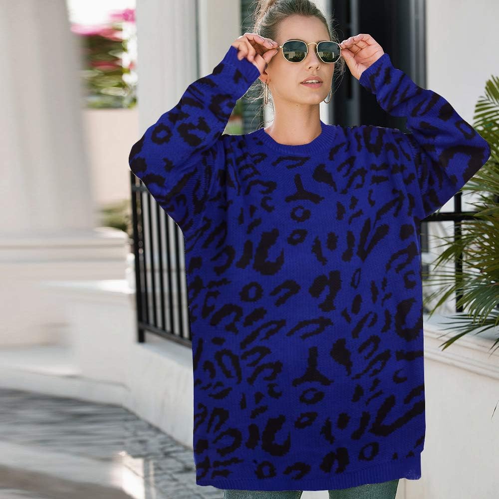 PRETTYGARDEN Women’s Casual Leopard Print Long Sleeve Crew Neck Oversized Pullover Knit Sweaters Tops at  Women’s Clothing store