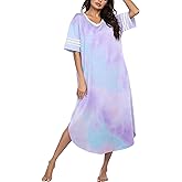 Ekouaer Long Nightgown, Womens V Neck Loungewear Oversized Sleepwear Loose Sleep Dress S-4XL