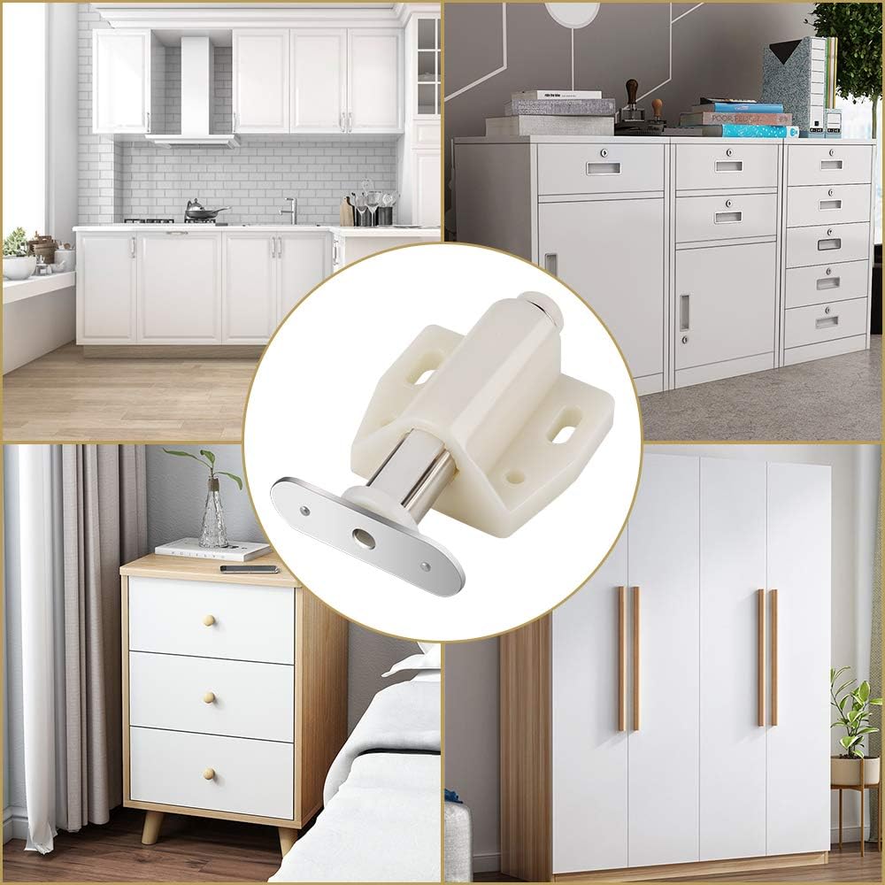 12 Pieces Magnetic Pressure Push, Magnetic Push Door Catch Plastic Touch Release Catches Strong Spring Loaded Magnetic Push Latch for Drawer Cupboard Cabinet Door (Beige) - Image 4