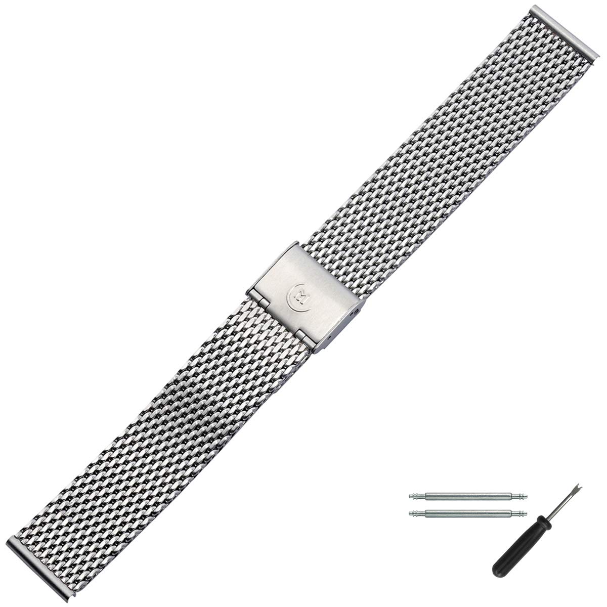 MARBURGER Stainless Steel Milanese Watch Strap - 22mm, Silver - Includes Accessories - Spare Clasp