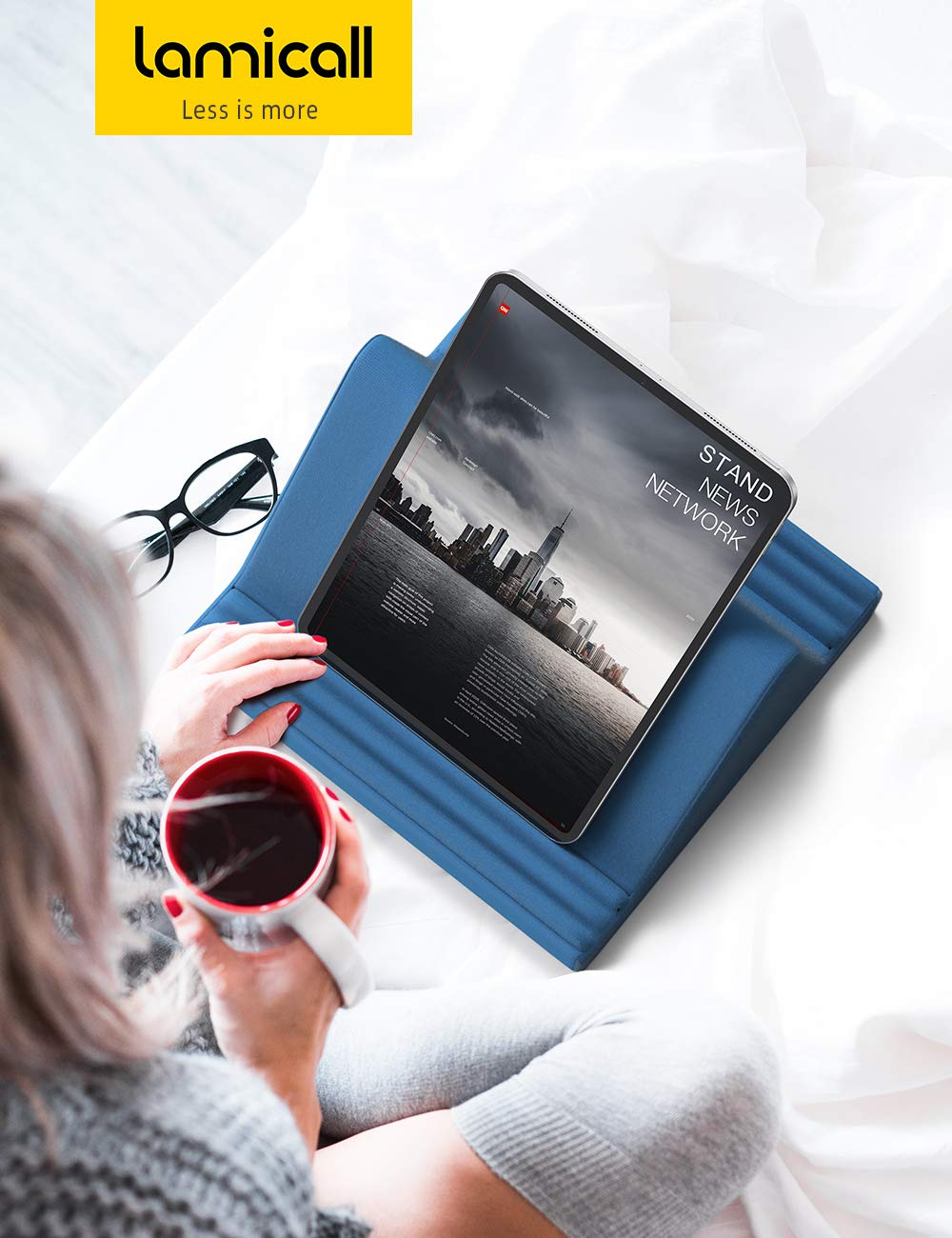 Lamicall Tablet Pillow Stand, Pillow Soft Pad for Lap - Tablet Holder Dock for Bed with 6 Viewing Angles, for iPad Pro 9.7, 10.5, 11, 12.9 Air Mini 4 3, Kindle, Galaxy Tab, E-Reader, Royal Blue