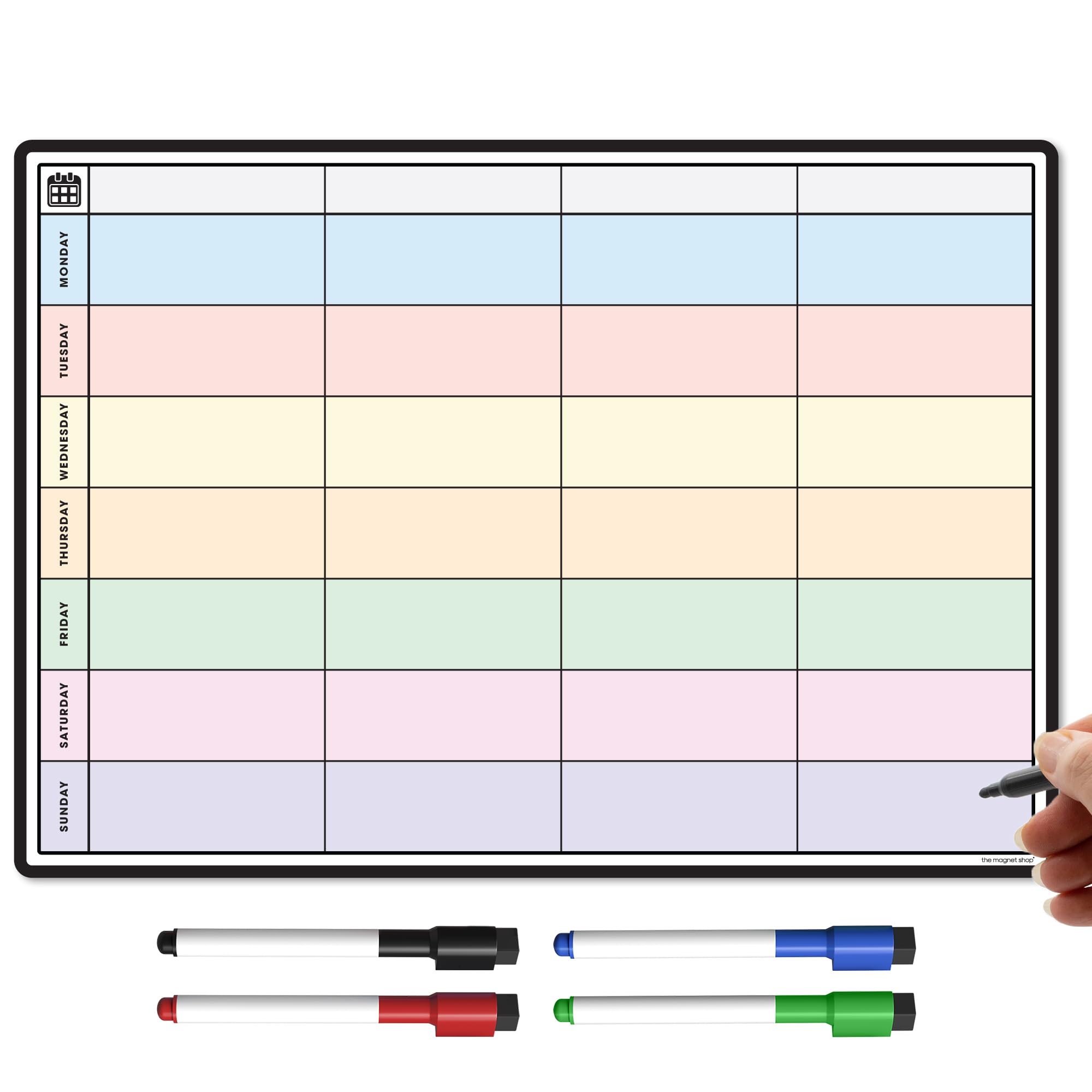 TMS A3 Magnetic Weekly Planner and Dry Wipe Pens | Fridge Magnet Calendar or Meal Planner Whiteboard for Kitchen | Dry Erase Memo Board for to Do List, Office Notes or Daily Reminders
