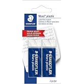 STAEDTLER Mars Plastic Vinyl Erasers (2-Pack), White Erasers for Clean &amp; Precise Results - Latex-Free, Minimal Crumbling, Made in Germany