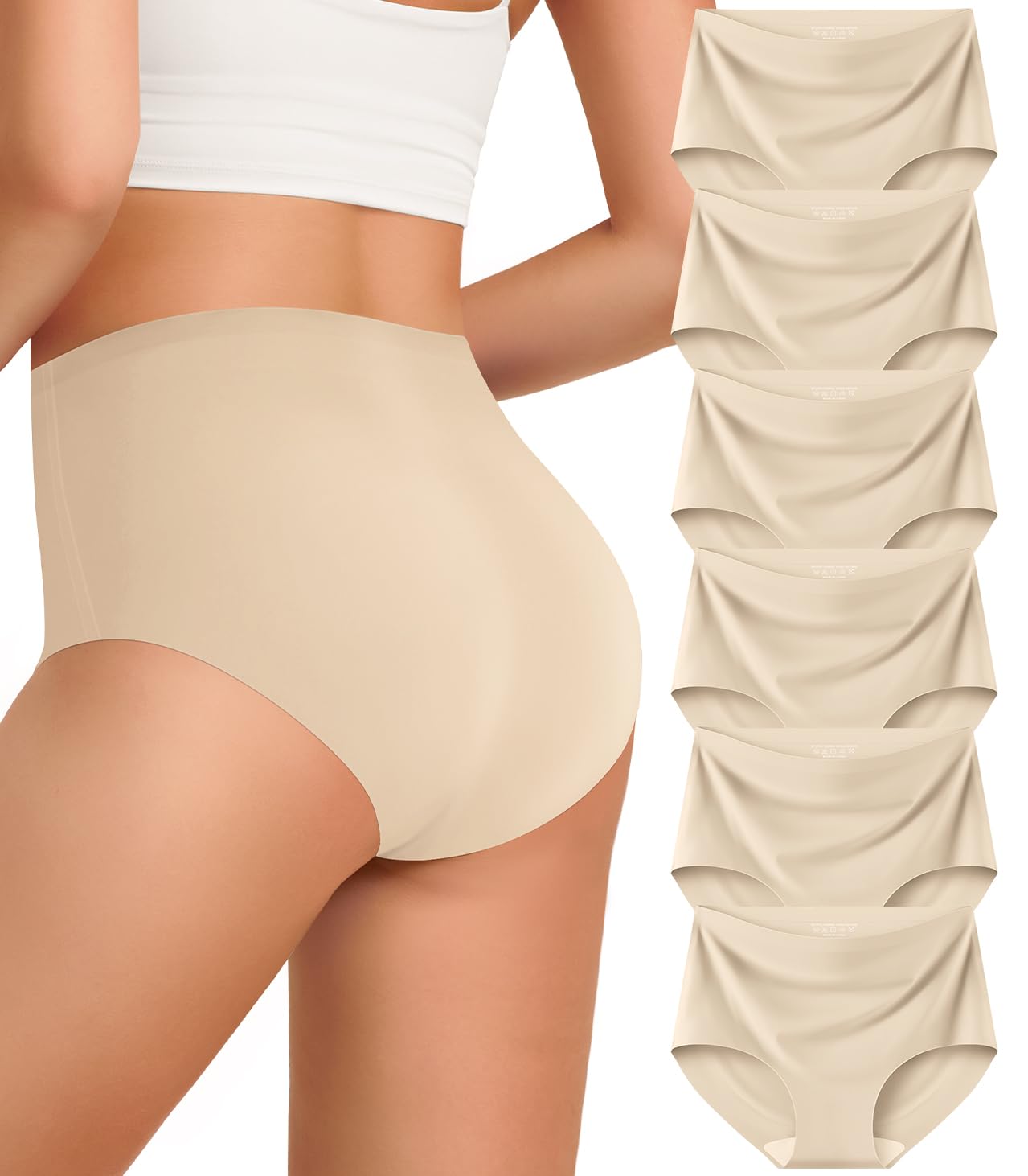 Photo 1 of Womens Underwear Seamless Full Coverage Breathable Briefs No Show Silky Stretch High Waisted Ladies Panties 6 Pack (US, Alpha, Medium, Regular, Regular, 6 Nude Packs)