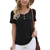 Feiersi Women's Summer Floral Tunic Tops Casual Blouse Short Sleeve Buttons Up T-Shirts