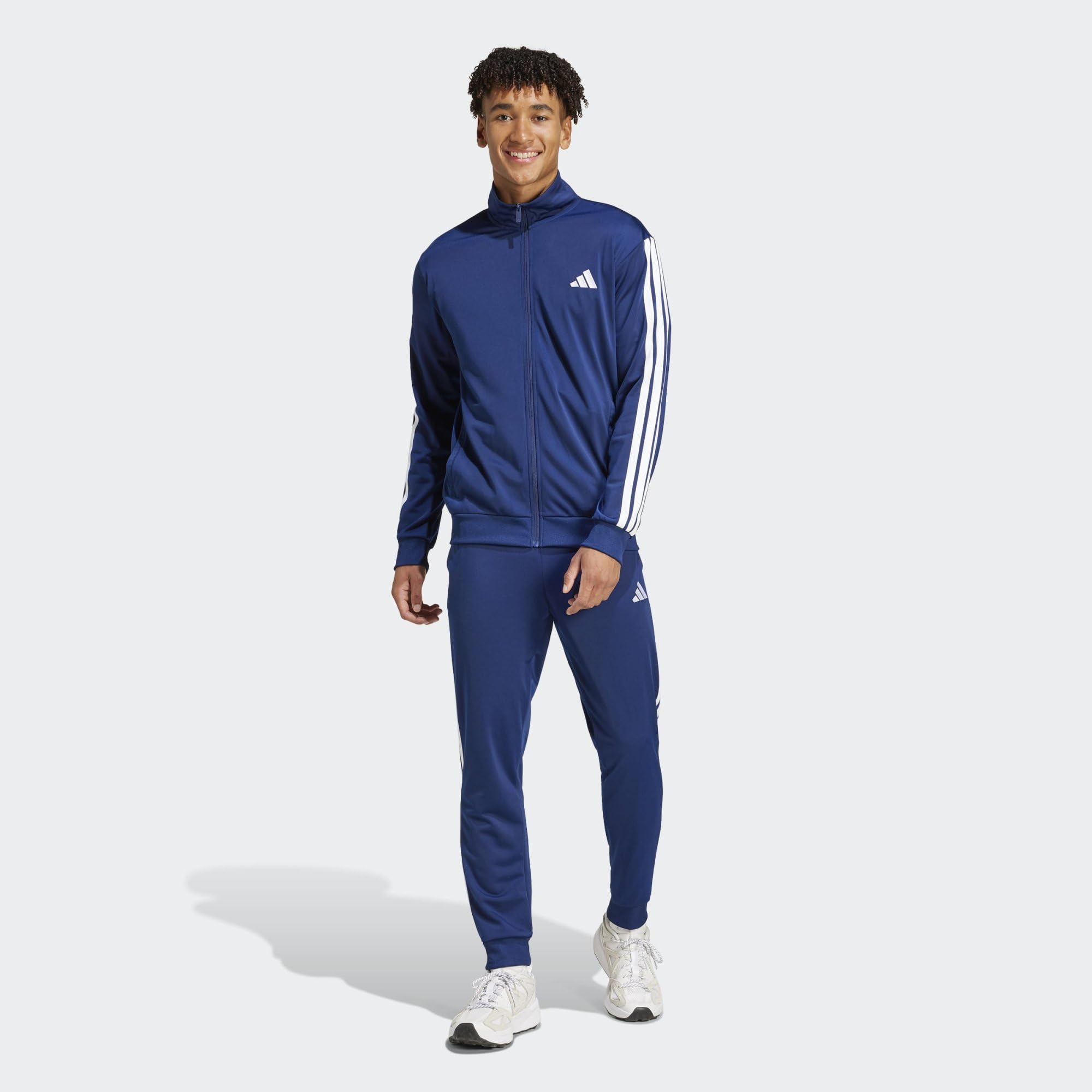 adidas Herren SPORTSWEAR BASIC 3 STRIPES TRICOT TRACKSUIT, Dark Blue, S 4