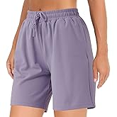 YOYOYOGA Bermuda Shorts for Women 7" Athletic Long Shorts with 3 Pockets High Waisted Knee Length Shorts Workout Running