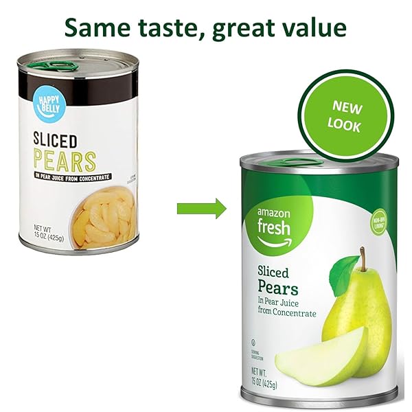 AMAZON FRESH, SLICED PEARS IN PEAR JUICE FROM CONCENTRATE, 15 OZ (PREVIOUSLY HAPPY BELLY, PACKAGING MAY VARY)