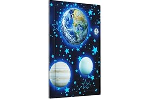 DJTRRF Blue Stars Planet 1 Gang Light Switch Cover Decorative Wall Plate No Blank Switchplate Electrical Faceplate for Home Nursery Decor