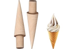 Tibapla 2 Pcs Wooden Ice Cream Cone Molds, 7 Inch Wood Cream Horn Mold, Reusable Wood Cone Roller for DIY Baking Ice Cream Wa