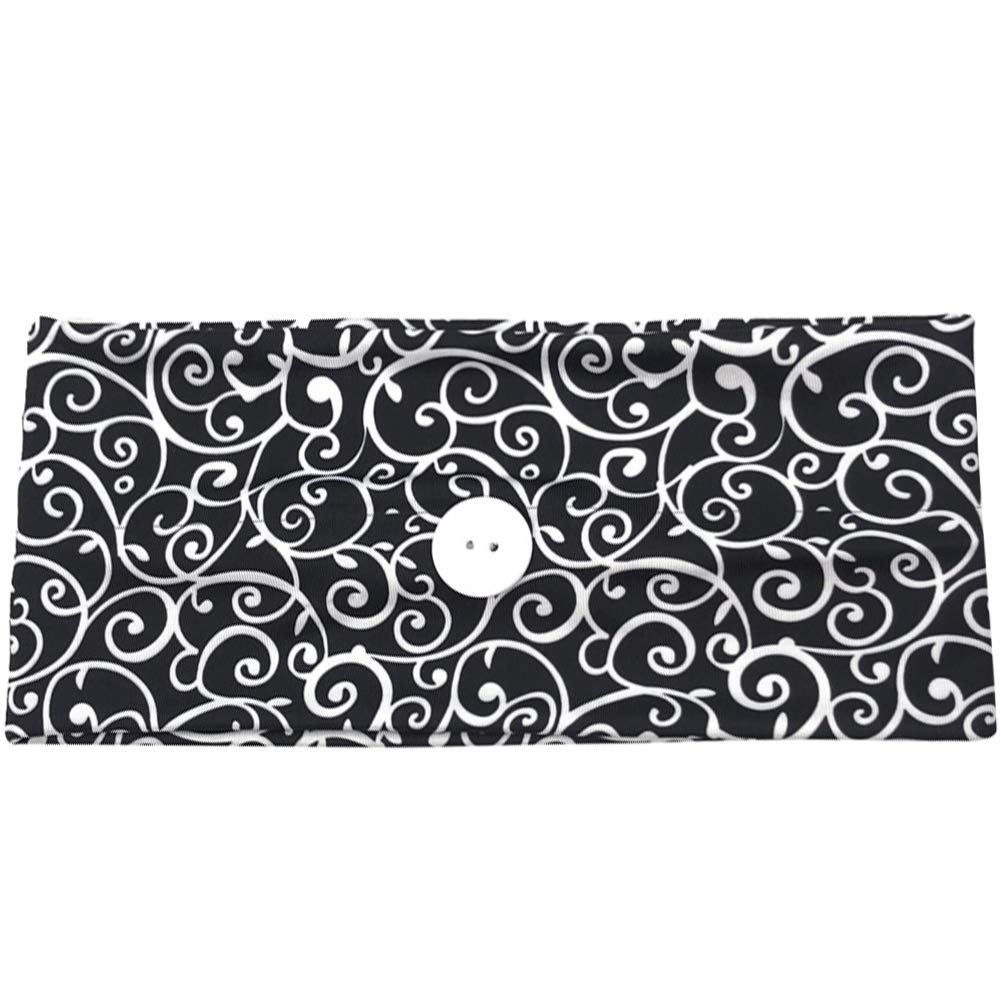 Jamron 1-5Sets Fashion Headbands with Button for Working Yoga Sports Workout-Ear Protection,Reversible,Non Slip,Stretchy Black 1Set