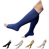 HealthyNees Seniors Care 15-20 mmHg Zipper Compression Leg Calf Open Toe Socks (Navy, Small-Medium)