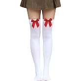 Bestjybt Women's Satin Bow Stockings Thigh High Over Knee Stockings | Sexy, Halloween, Cosplay, Versatile, Pair Nicely with Skirts, Comfortable, Lightweight, Nylon Knee High Socks