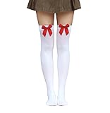 Bestjybt Women's Satin Bow Stockings Thigh High