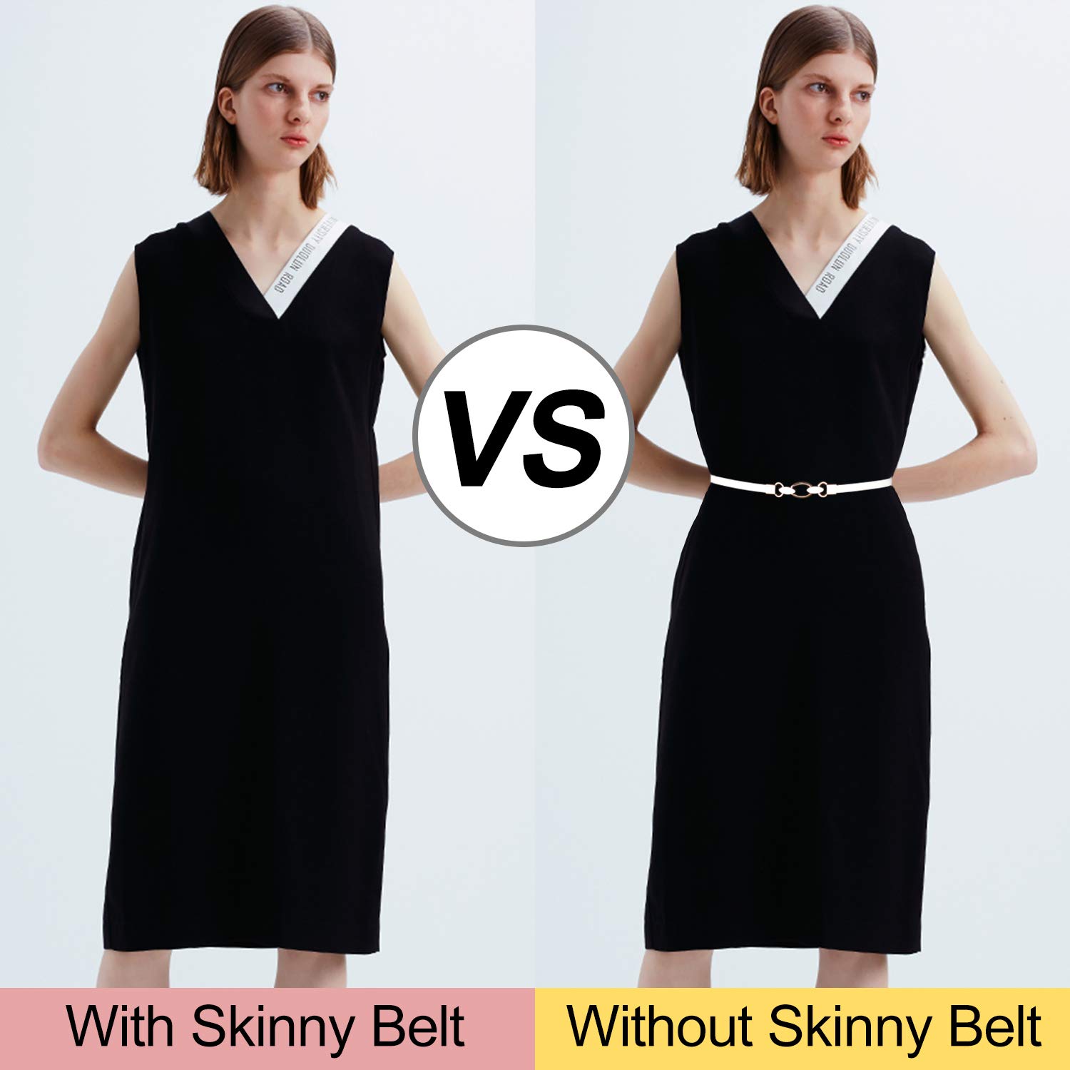 Patent Leather Skinny Women Belt Thin Waist Belts for Dresses with Interlocking Buckle