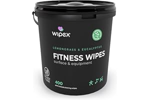 Wipex Yoga Mat Cleaner Wipes - Plant-Based Lemongrass, Eucalyptus & Vinegar Wipes for Gym & Fitness Equipment & All Purpose Gym Cleaning - Safe for Peloton Bikes & Treadmills - 400 Count
