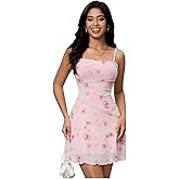 Verdusa Women's Floral Wedding Guest Dresses Mesh Bodycon Mini Dress Trendy Fall Outfits